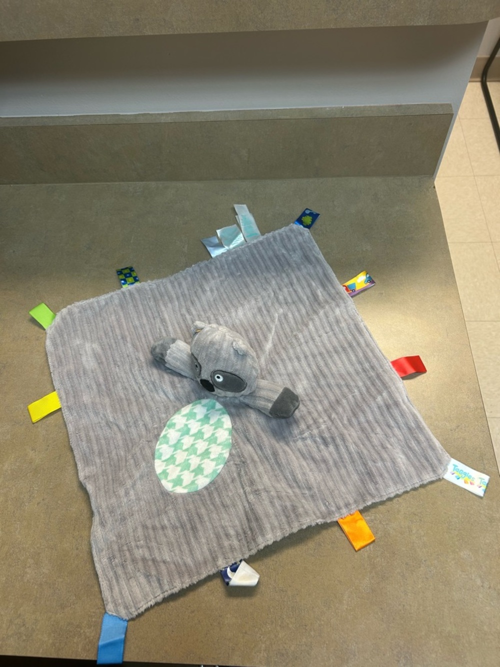 Taggies Baby Lovey Racoon Gray Velour Ridges Rattle SilverSatin Security Blanket